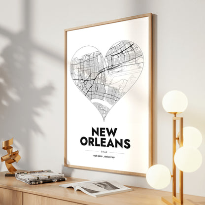 New Orleans Heart Map Poster