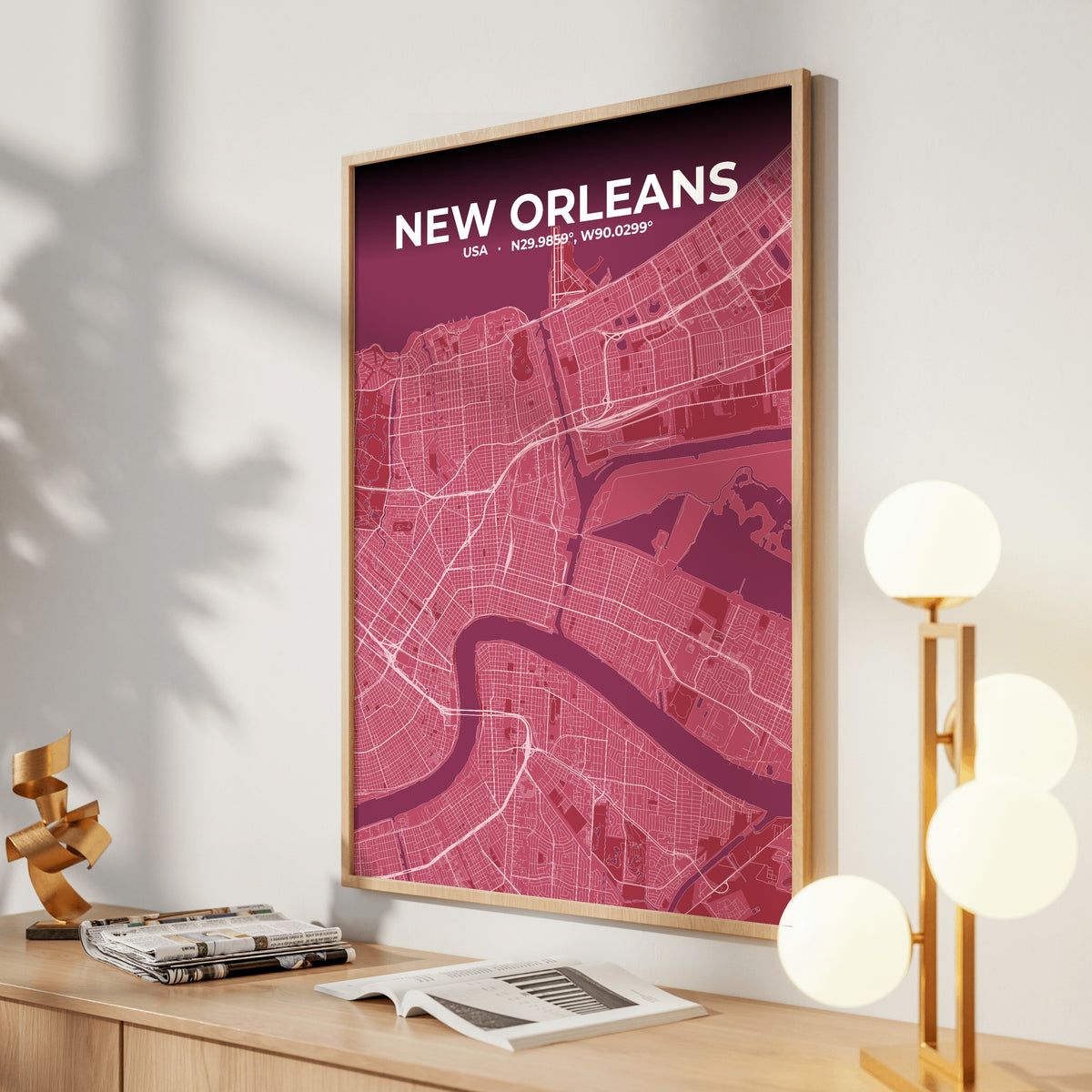 New Orleans Scarlet Map Poster