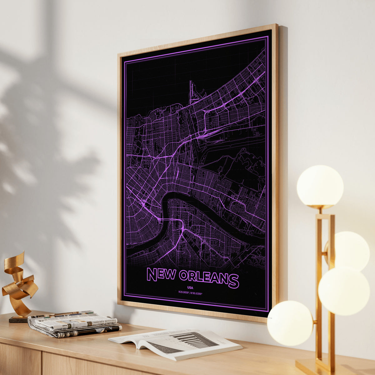 New Orleans Phosphor Map Poster - EGA Violet