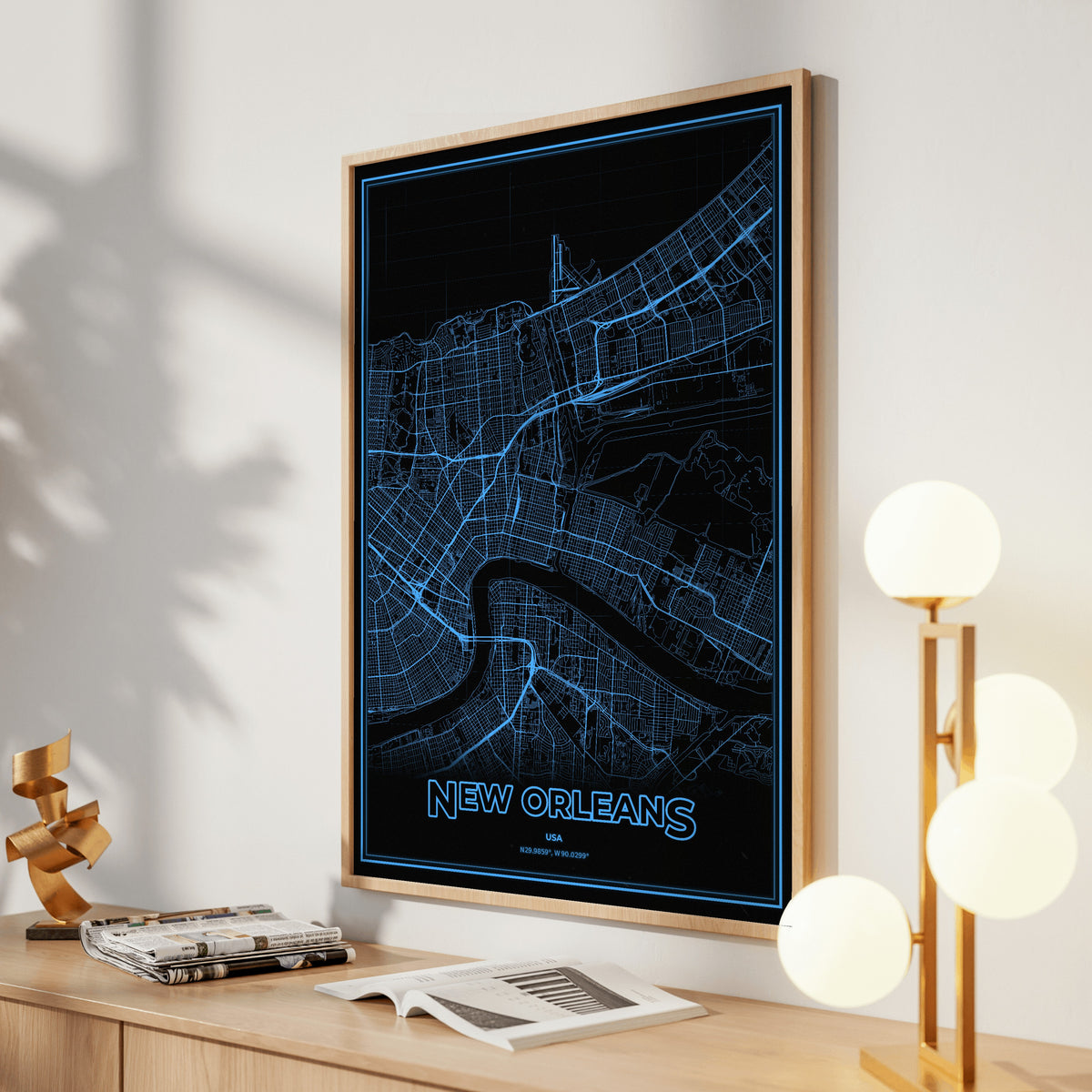 New Orleans Phosphor Map Poster - IBM Blue