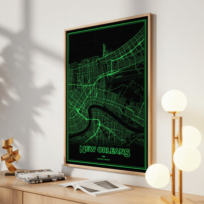 New Orleans Phosphor Map Poster - Phosphor Green