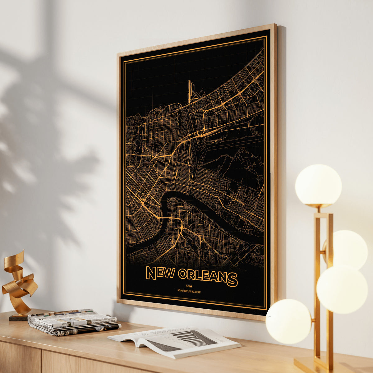 New Orleans Phosphor Map Poster - Amber CRT