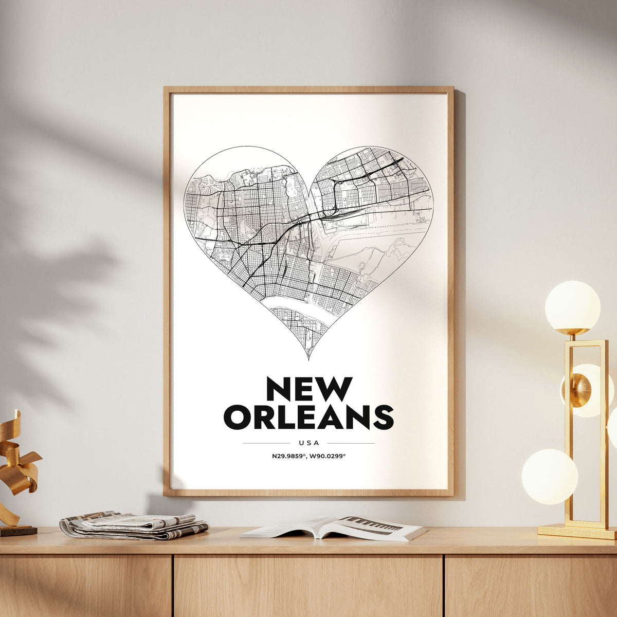 New Orleans Heart Map Poster