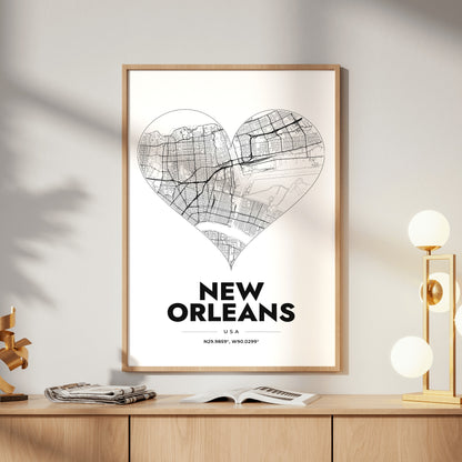 New Orleans Heart Map Poster