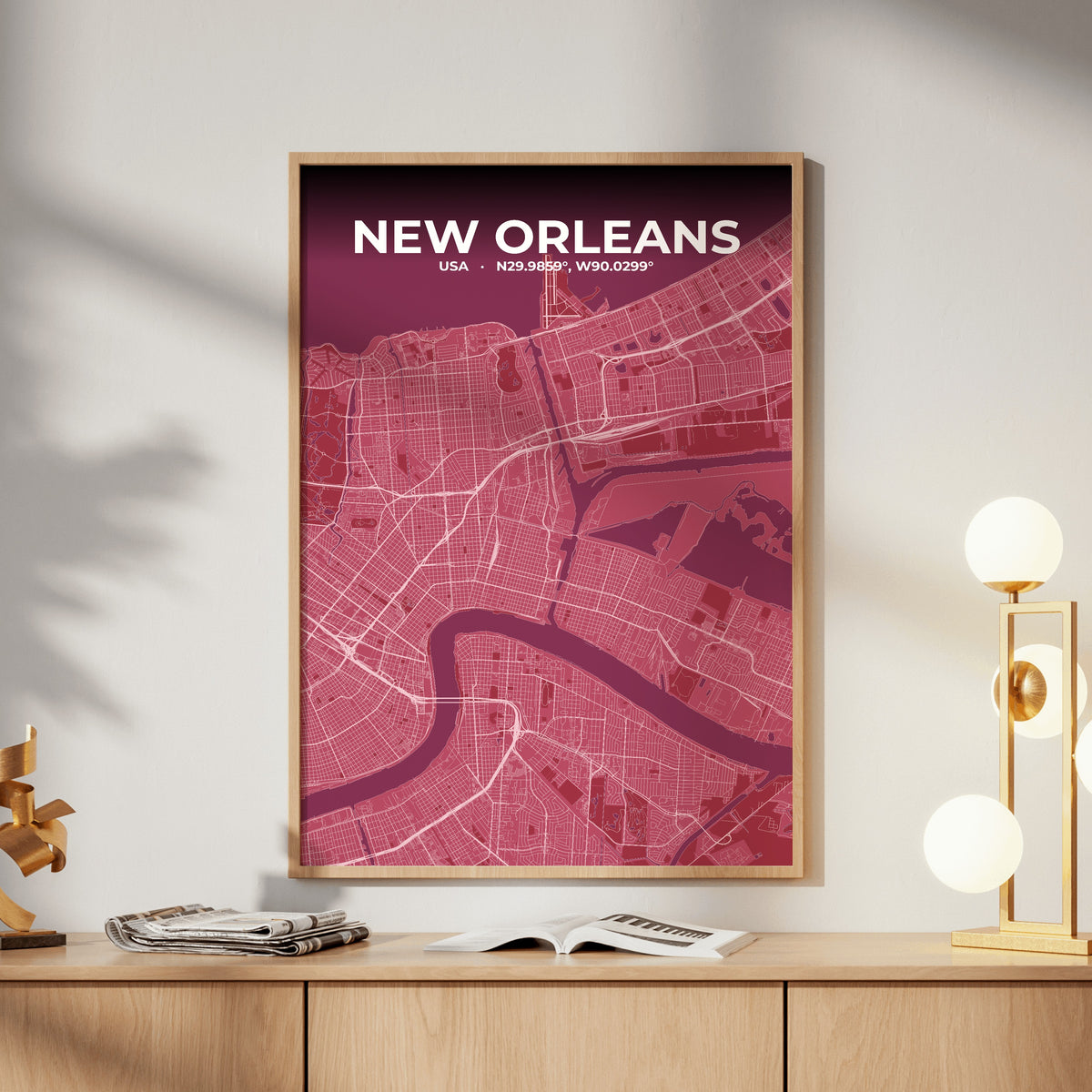New Orleans Scarlet Map Poster