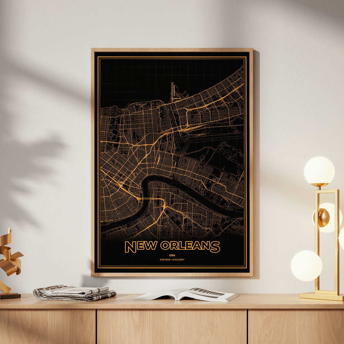 New Orleans Phosphor Map Poster - Amber CRT