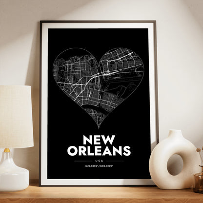 New Orleans Heart Map Poster