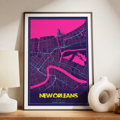 New Orleans Cyberpunk Map Poster