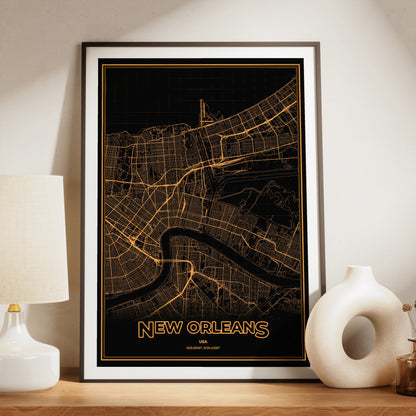 New Orleans Phosphor Map Poster - Amber CRT