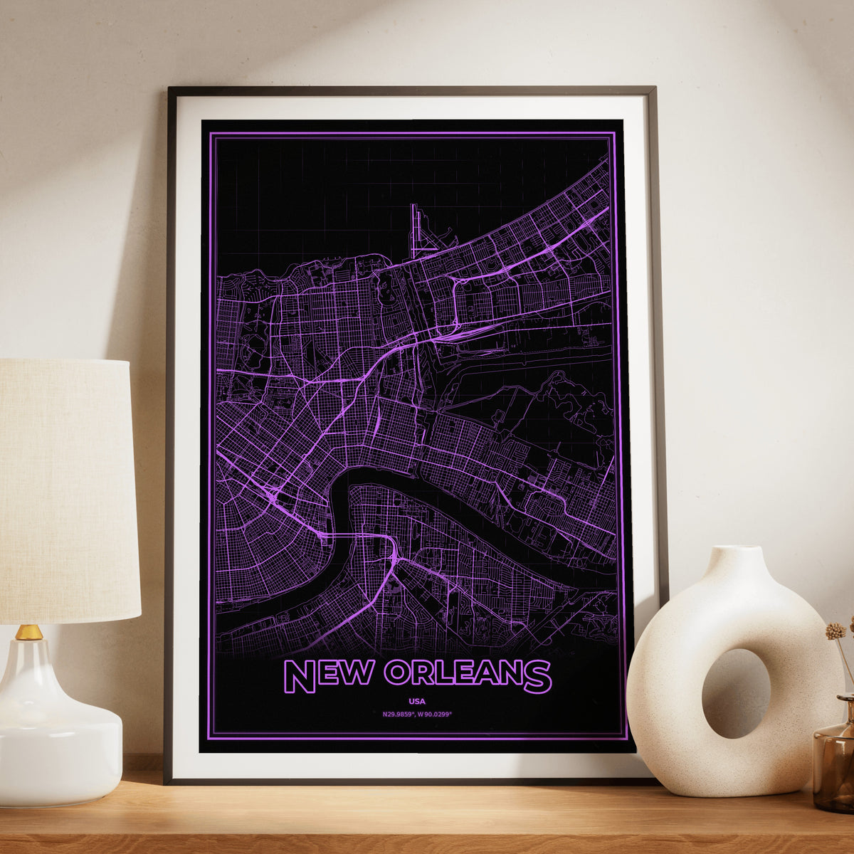 New Orleans Phosphor Map Poster - EGA Violet