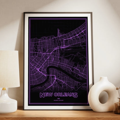 New Orleans Phosphor Map Poster - EGA Violet