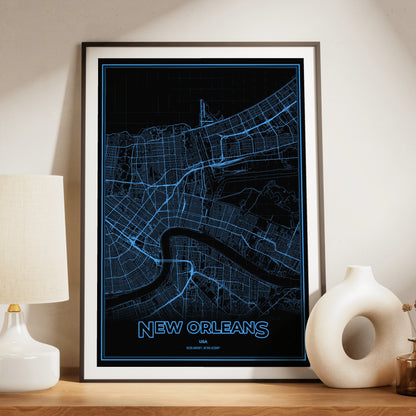 New Orleans Phosphor Map Poster - IBM Blue