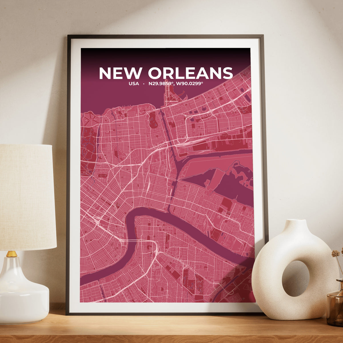 New Orleans Scarlet Map Poster