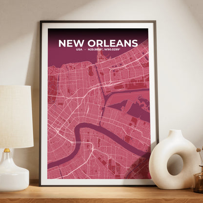 New Orleans Scarlet Map Poster