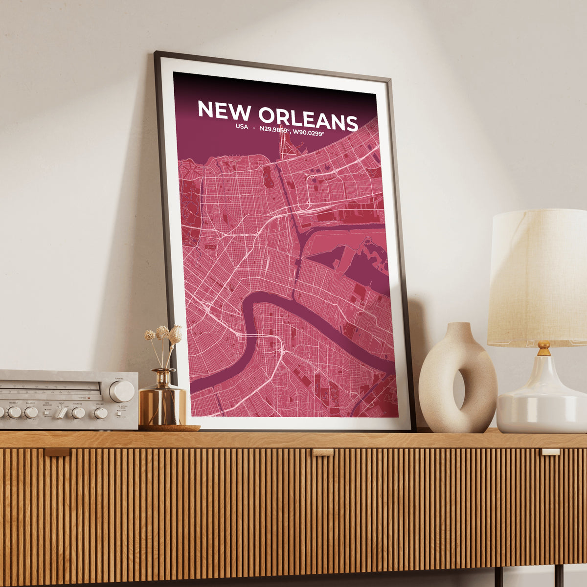 New Orleans Scarlet Map Poster