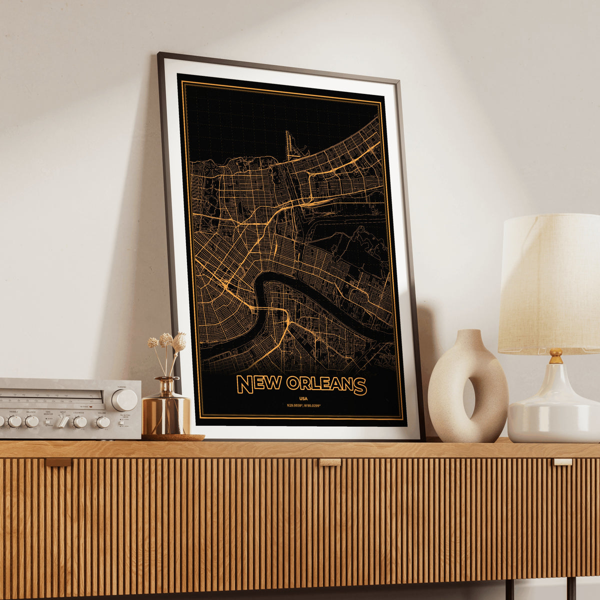 New Orleans Phosphor Map Poster - Amber CRT