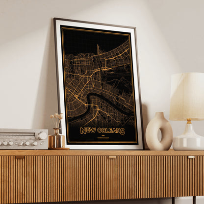 New Orleans Phosphor Map Poster - Amber CRT