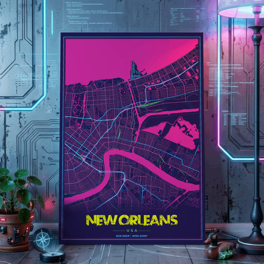 New Orleans Cyberpunk Map Poster