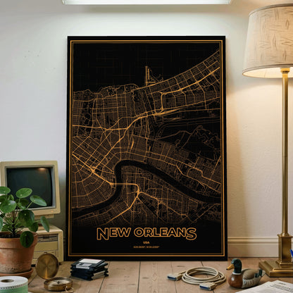 New Orleans Phosphor Map Poster - Amber CRT