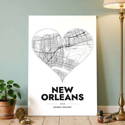New Orleans Heart Map Poster