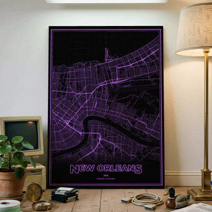 New Orleans Phosphor Map Poster - EGA Violet