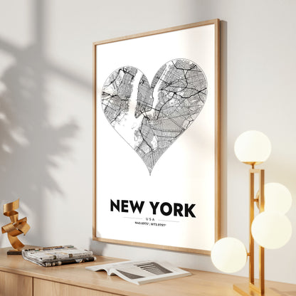 New York Heart Map Poster