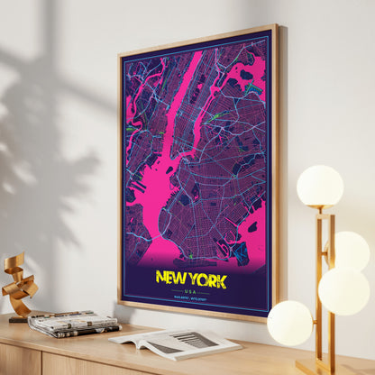 New York Cyberpunk Map Poster