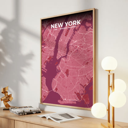 New York Scarlet Map Poster