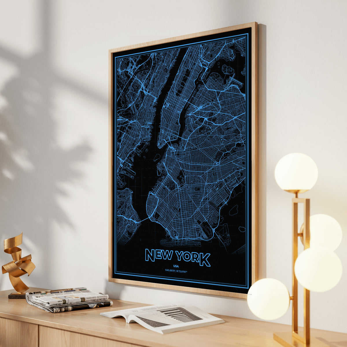 New York Phosphor Map Poster - IBM Blue