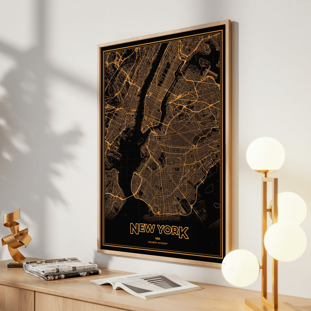 New York Phosphor Map Poster - Amber CRT