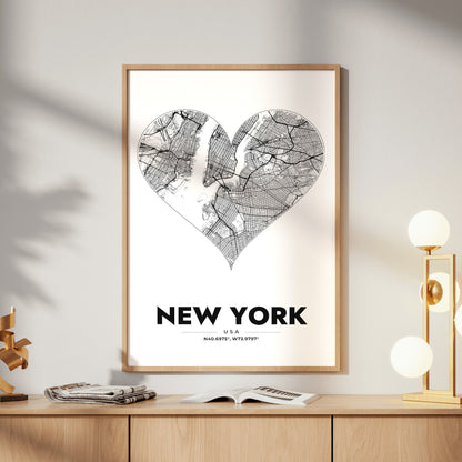 New York Heart Map Poster