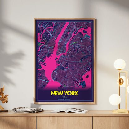 New York Cyberpunk Map Poster