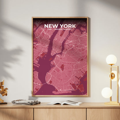 New York Scarlet Map Poster