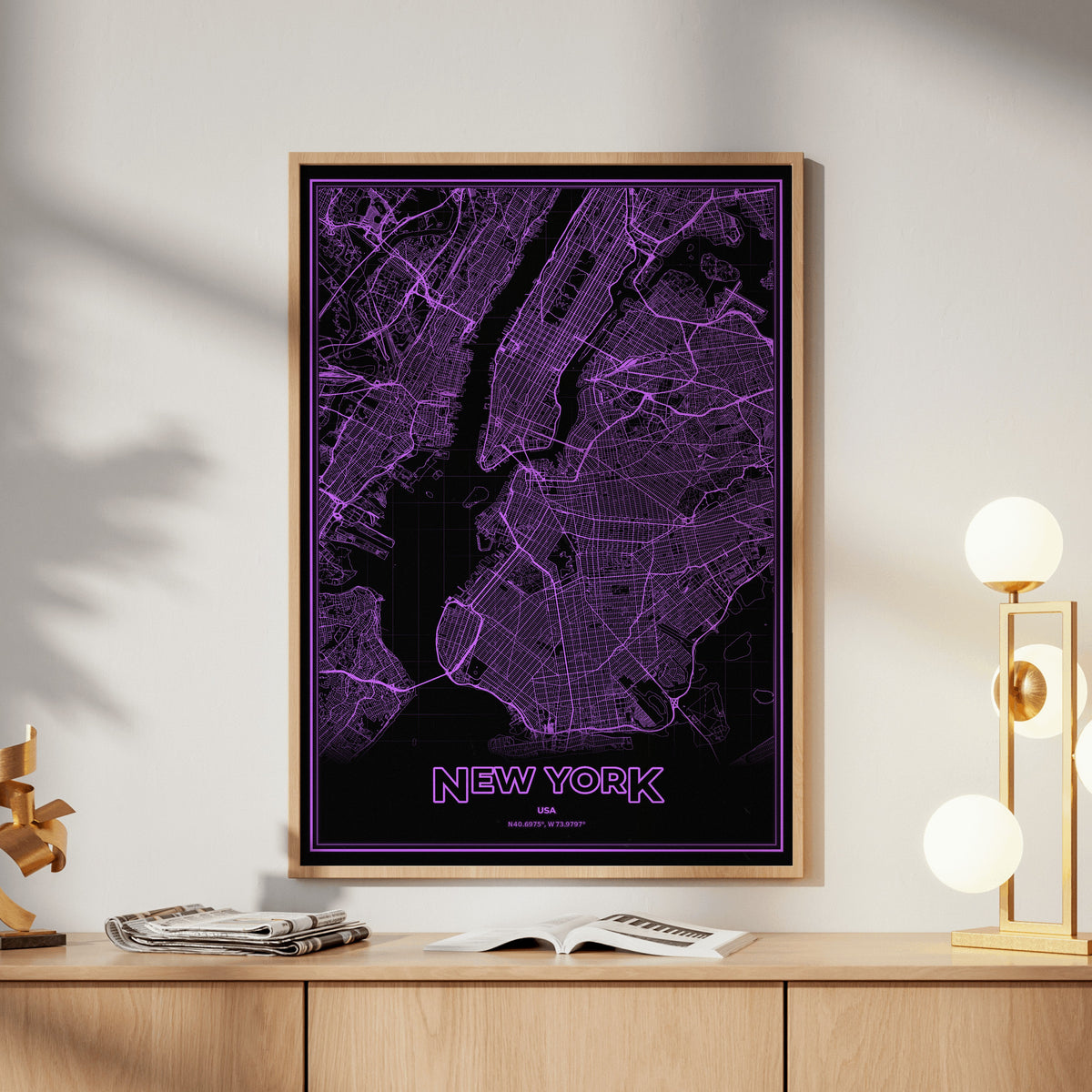 New York Phosphor Map Poster - EGA Violet