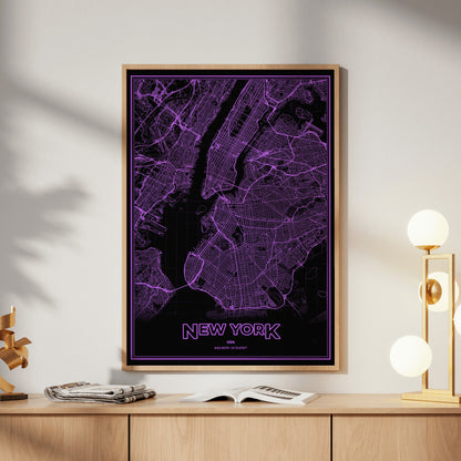 New York Phosphor Map Poster - EGA Violet