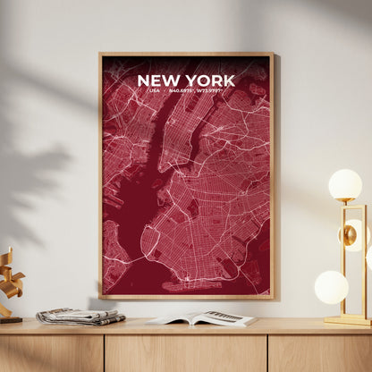 New York Garnet Map Poster