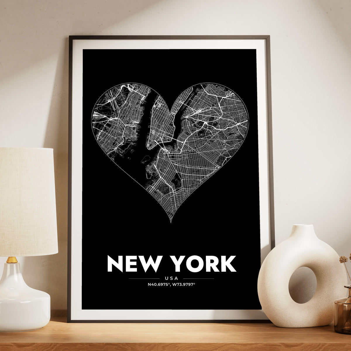 New York Heart Map Poster