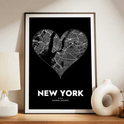 New York Heart Map Poster