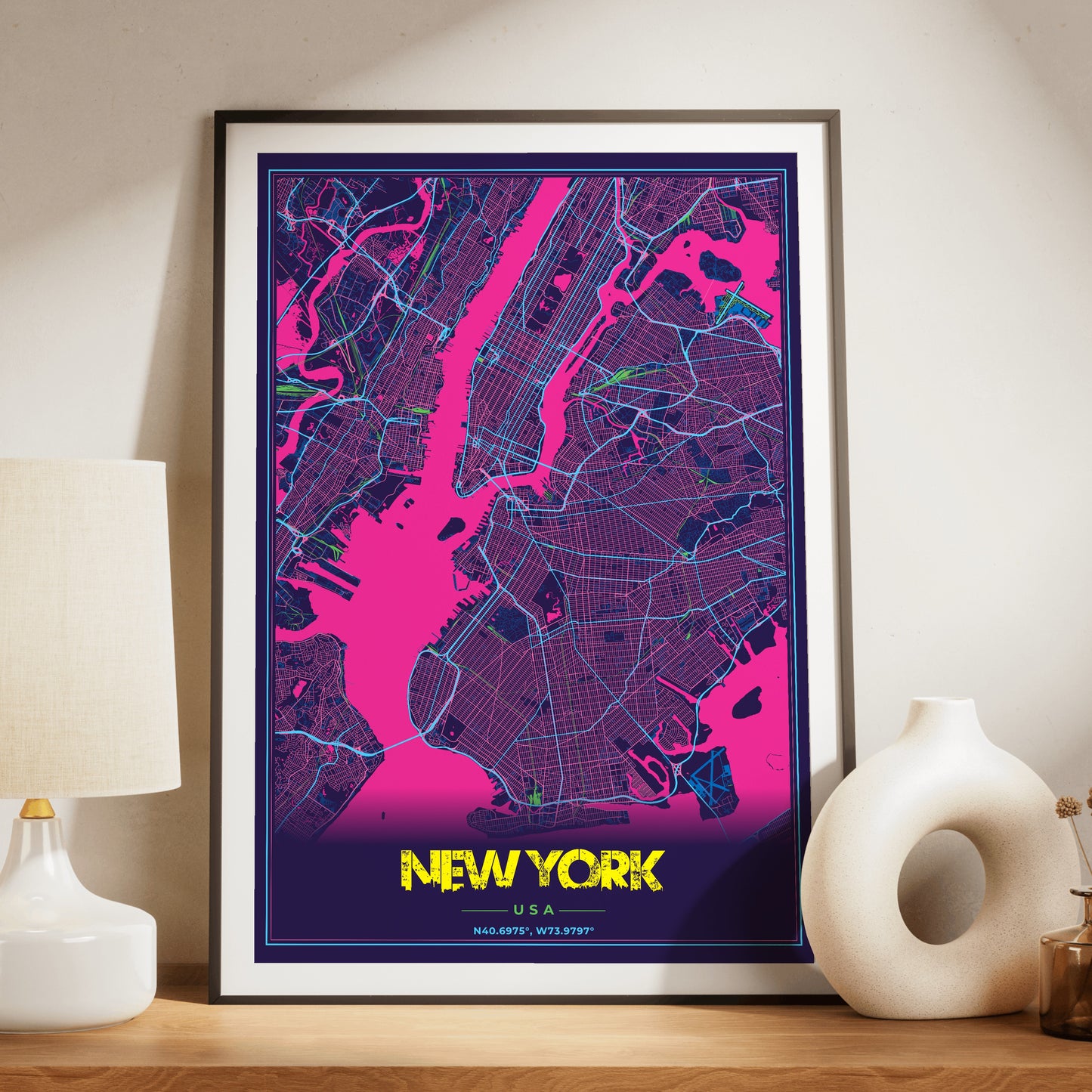 New York Cyberpunk Map Poster