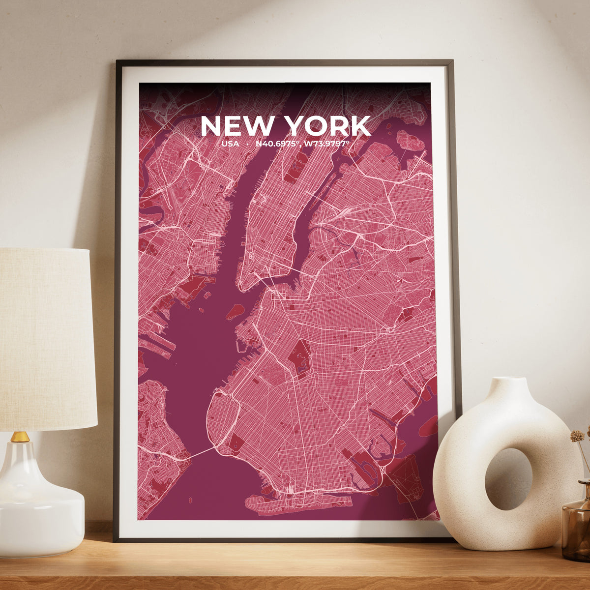 New York Scarlet Map Poster