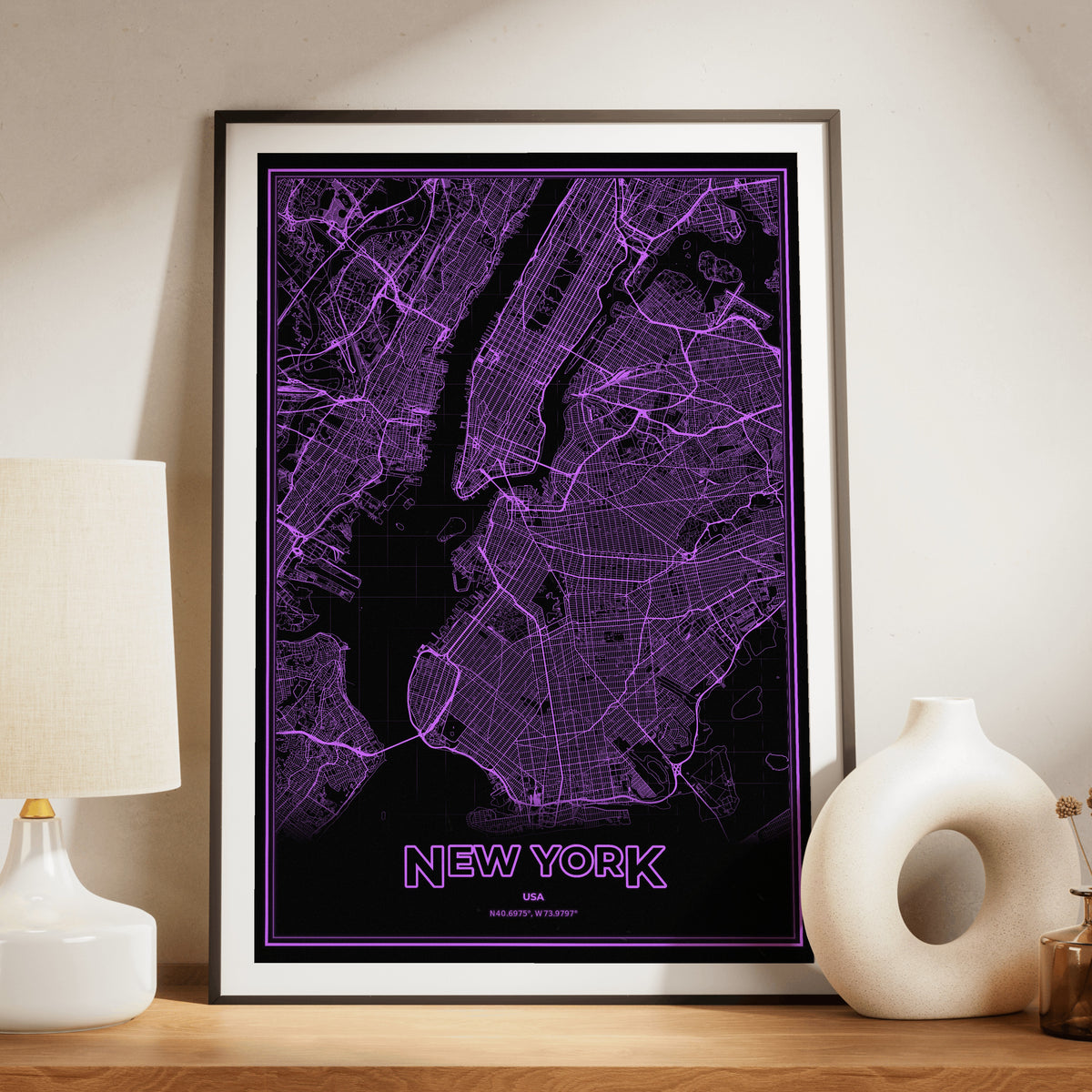 New York Phosphor Map Poster - EGA Violet
