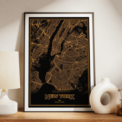 New York Phosphor Map Poster - Amber CRT