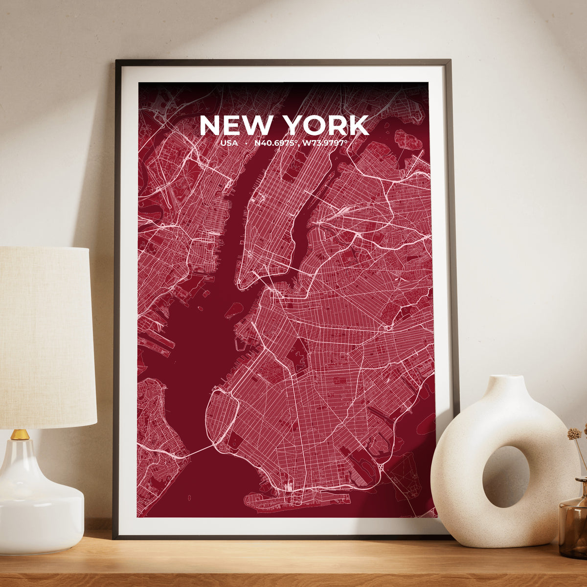 New York Garnet Map Poster