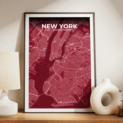 New York Garnet Map Poster