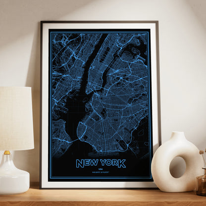 New York Phosphor Map Poster - IBM Blue