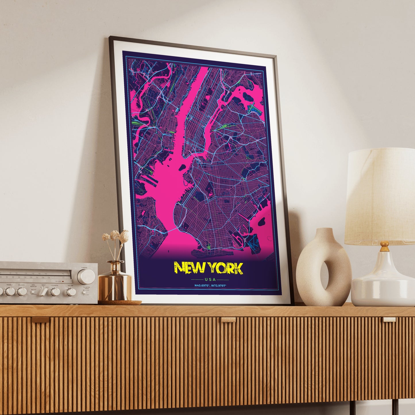 New York Cyberpunk Map Poster