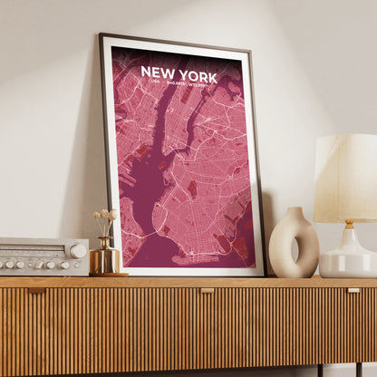 New York Scarlet Map Poster