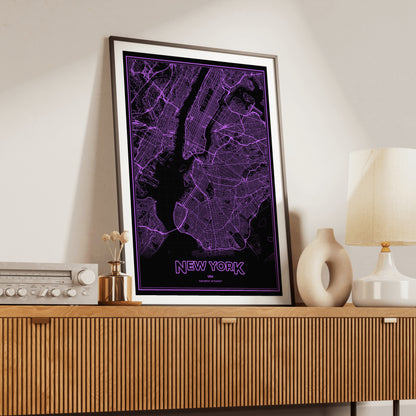 New York Phosphor Map Poster - EGA Violet