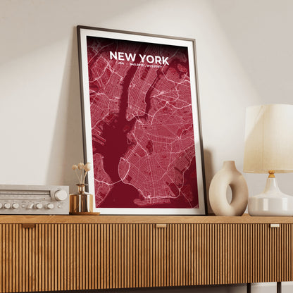 New York Garnet Map Poster