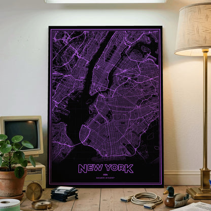 New York Phosphor Map Poster - EGA Violet